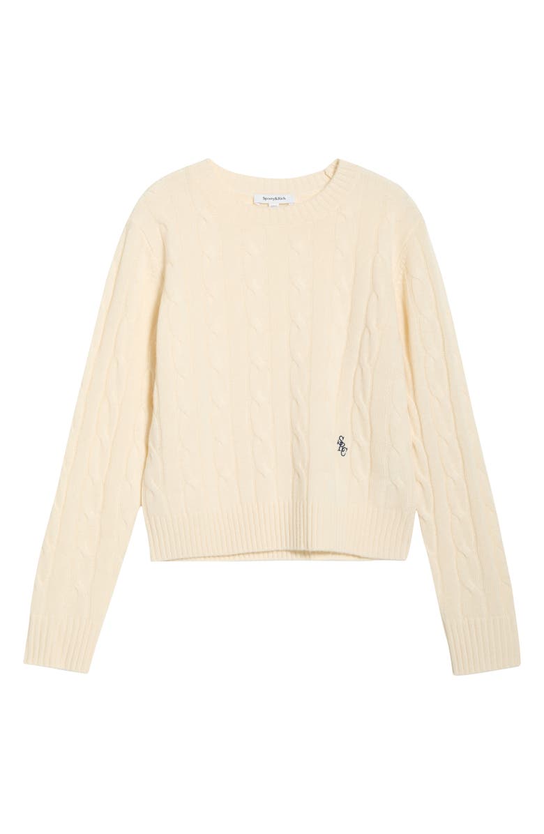 Sporty & Rich SRC Monogram Cashmere & Wool Cable Knit Sweater, Main, color, Ecru