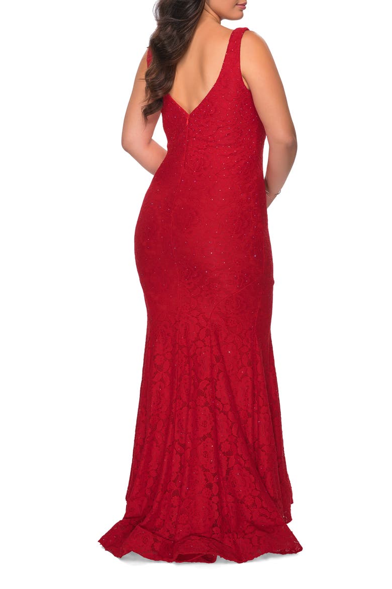 Stretch Lace Plus Size Gown with Beading, Alternate, color, RED