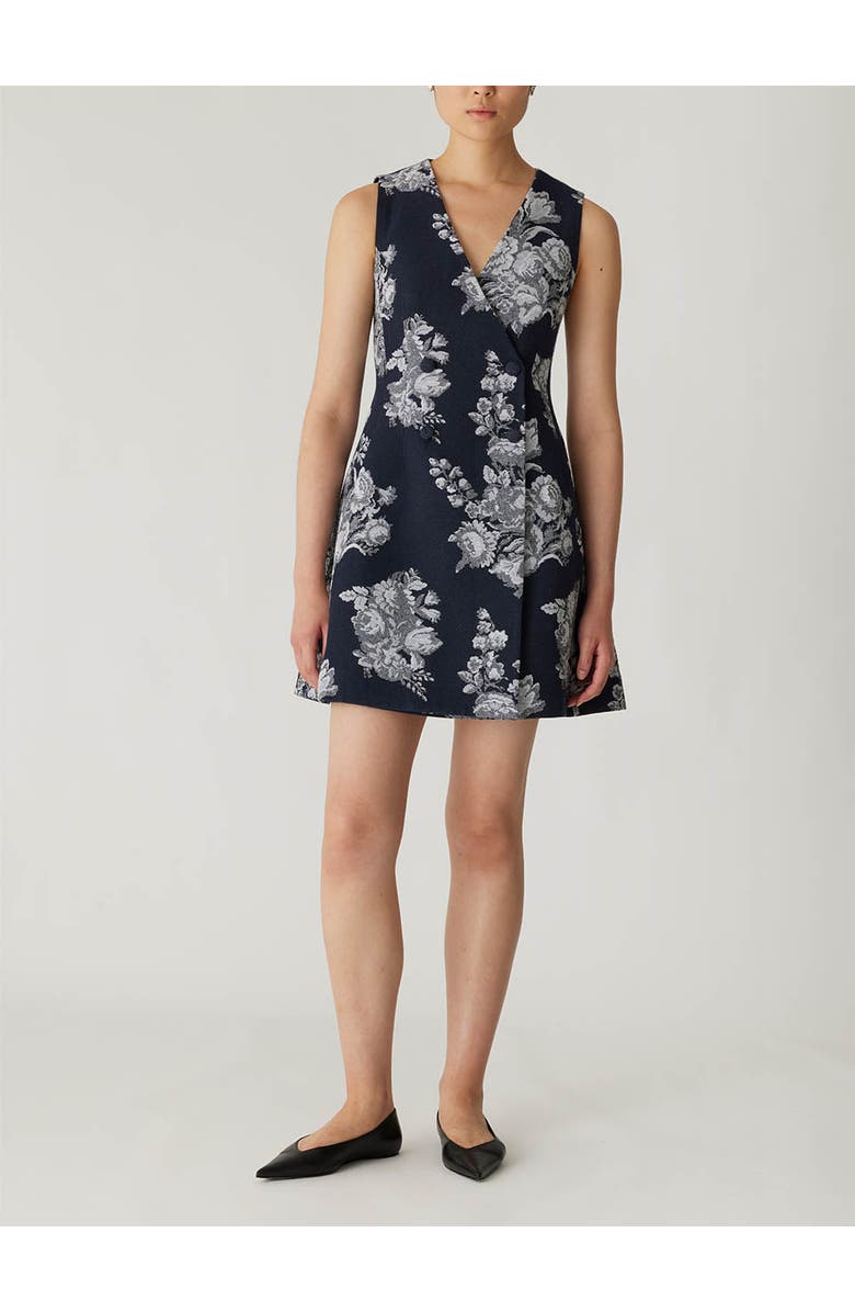Rebecca Taylor Venice Toile Jacquard Double Breasted Mini Dress, Main, color, Indigo Combo