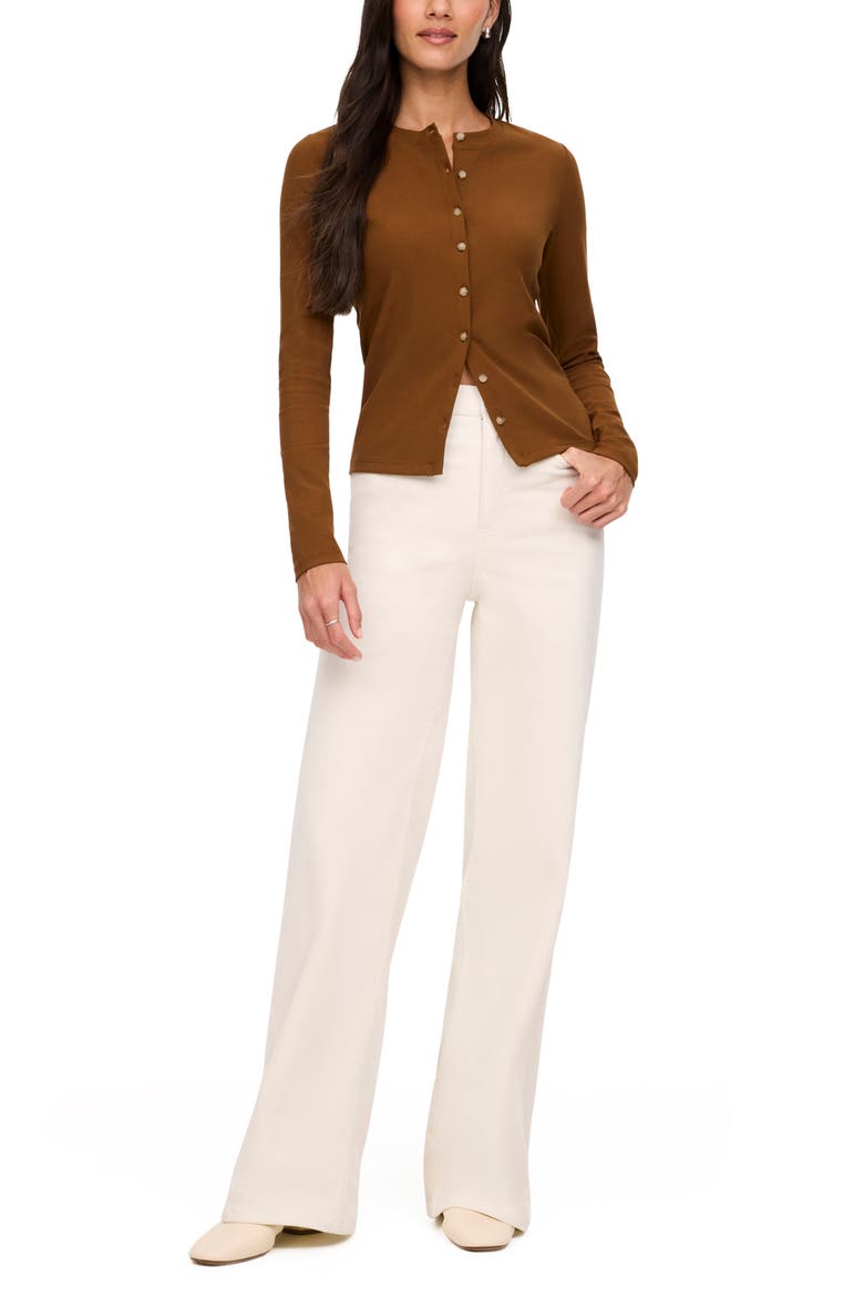 Ribbed Crewneck Cardigan, Alternate, color, BRANDY