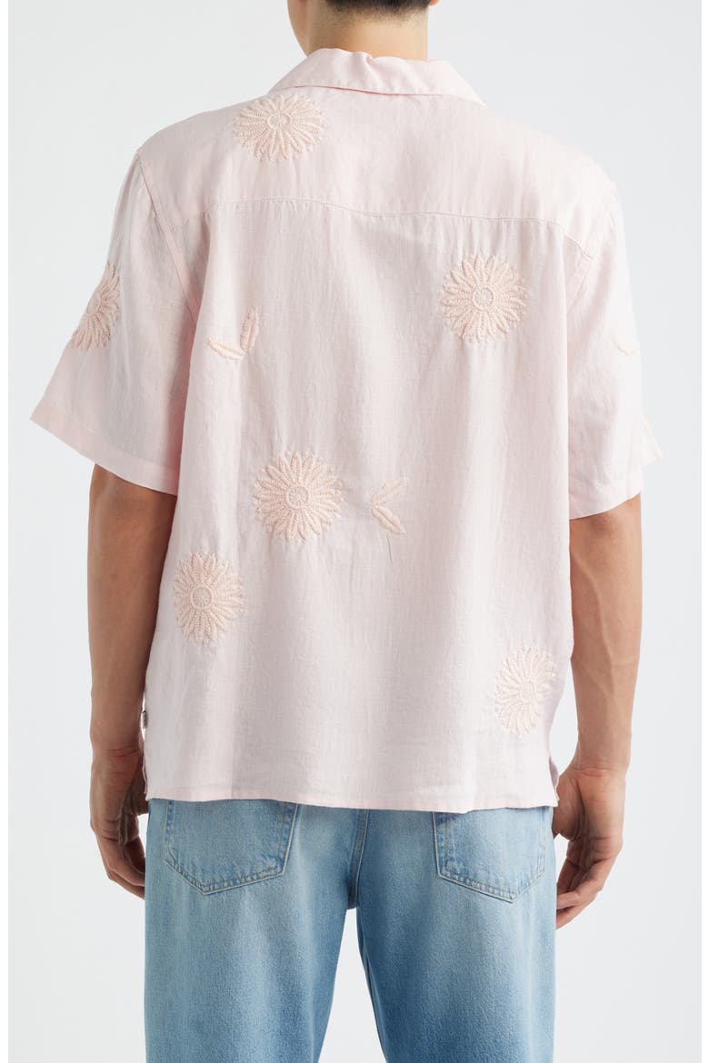 Didicot Chunk Embroidered Flowers Linen Camp Shirt, Alternate, color, PINK