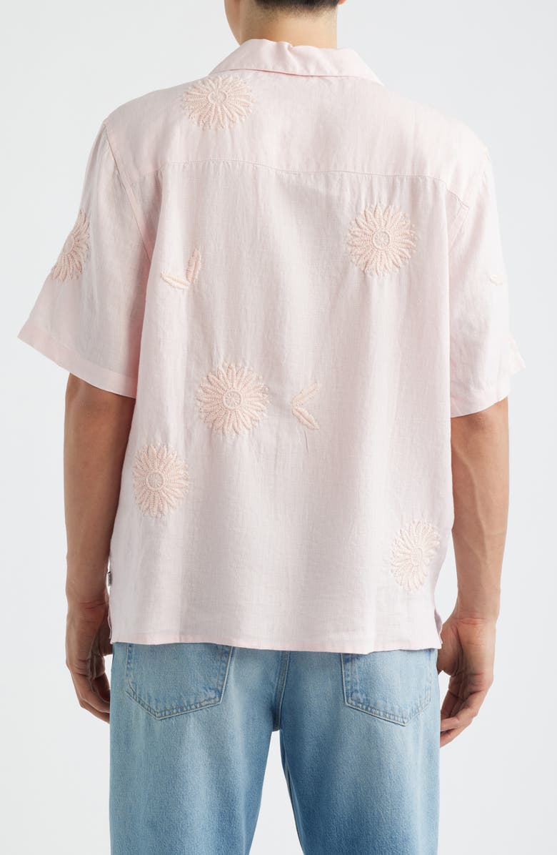 Wax London Didicot Chunk Embroidered Flowers Linen Camp Shirt, Alternate, color, Pink
