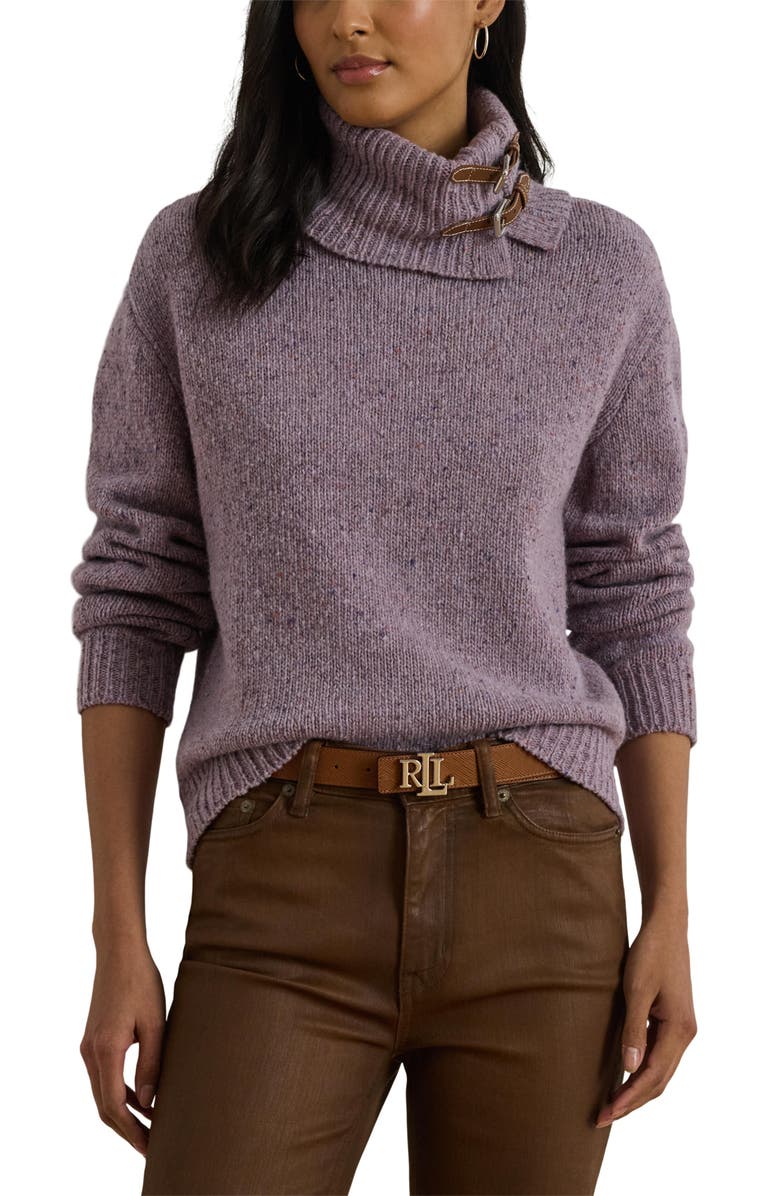 Lauren Ralph Lauren Wool Blend Buckle Trim Turtlneck Sweater, Main, color, Lavender Frost Donegal