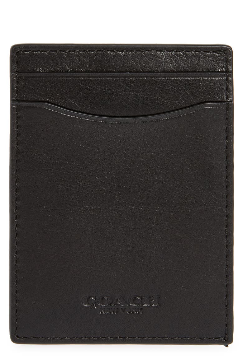 Money Clip Leather Card Case, Main, color, BLACK/ DARK SADDLE