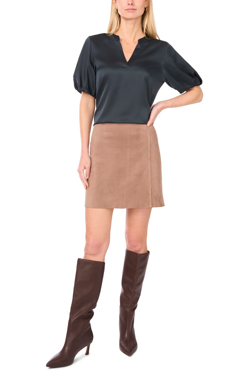 Vince Camuto Puff Sleeve Satin Top, Alternate, color, Forest Night