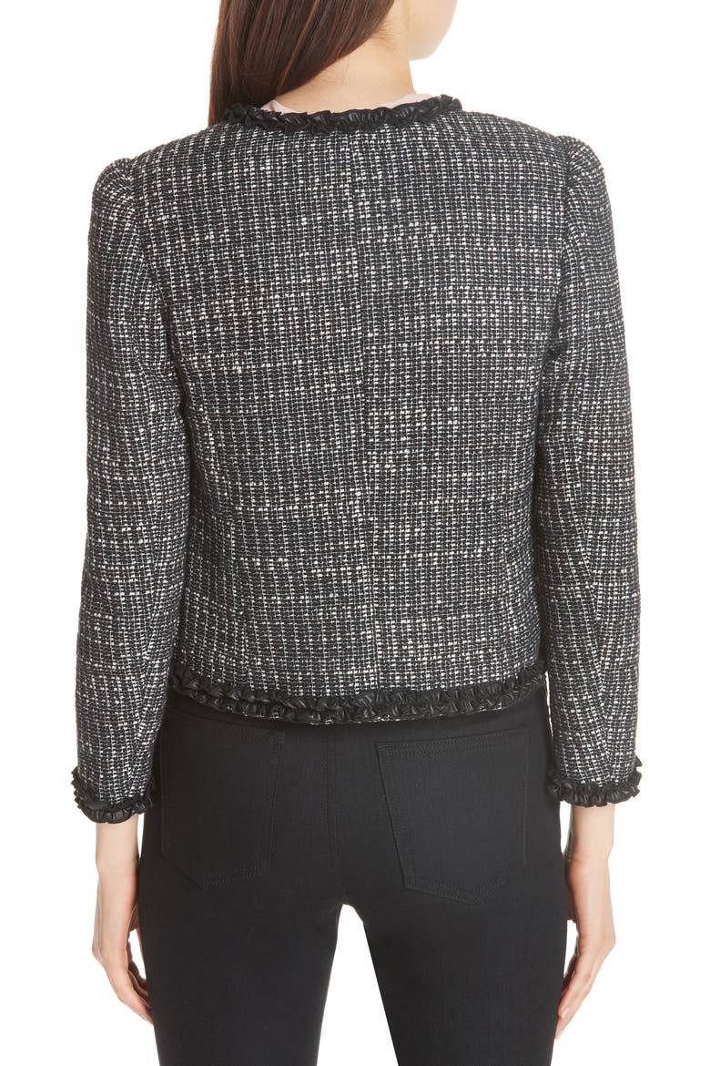 Ruffle Trim Tweed Jacket, Alternate, color, BLACK COMBO