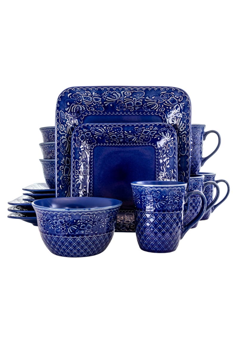 Indigo Lotus 16 Piece Square Dinnerware Set, Main, color, Blue