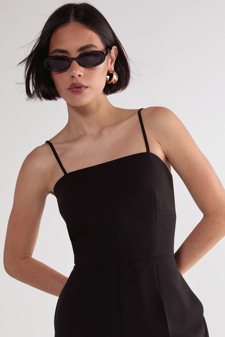 Tailored Capri Square Neck Playsuit, Alternate, color, Black