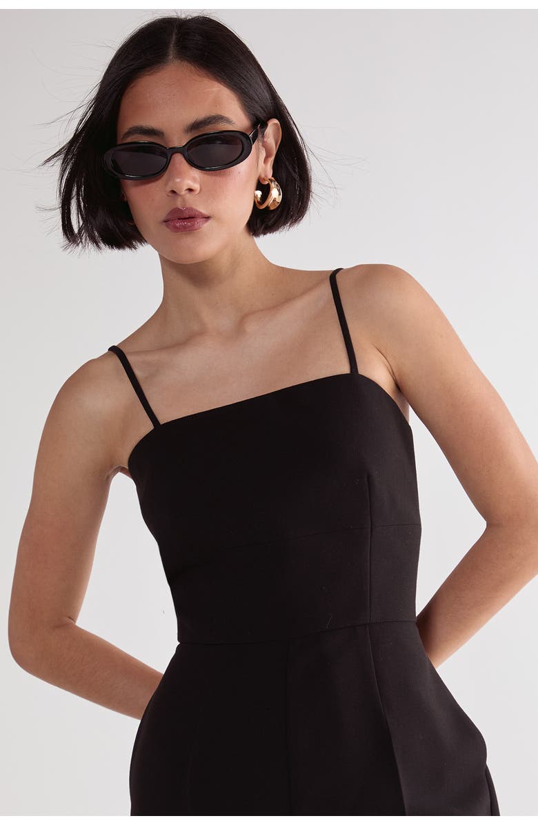 NASTY GAL Tailored Capri Square Neck Playsuit, Alternate, color, Black