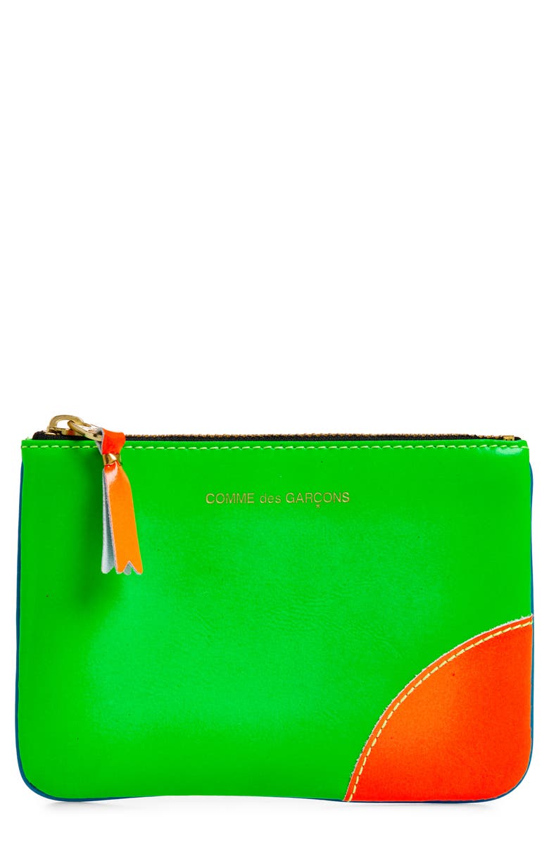 Comme des Garçons Super Fluo Leather Line Zip Pouch, Main, color, Green/ Blue