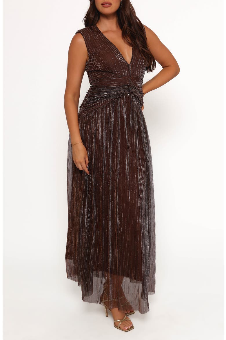 Cara Metallic Maxi Dress, Main, color, BRONZE