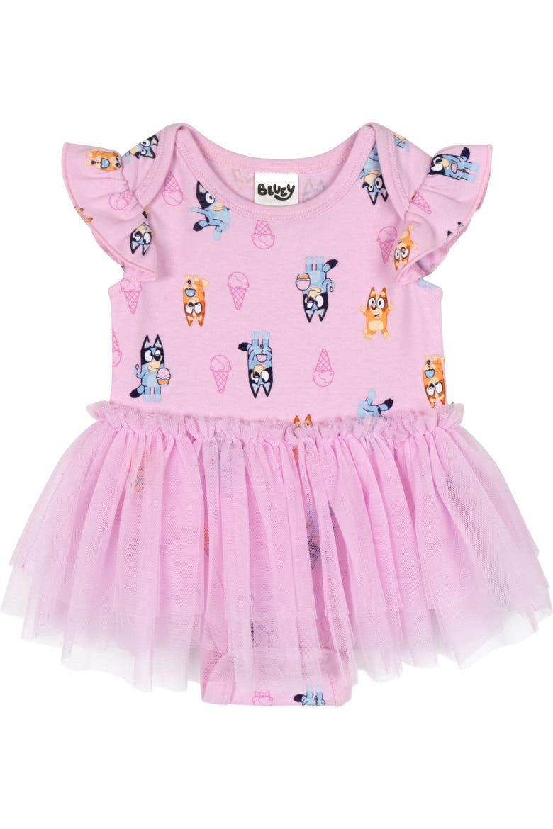 One Piece Tutu Bodysuit, Main, color, Pink Bluey Bingo