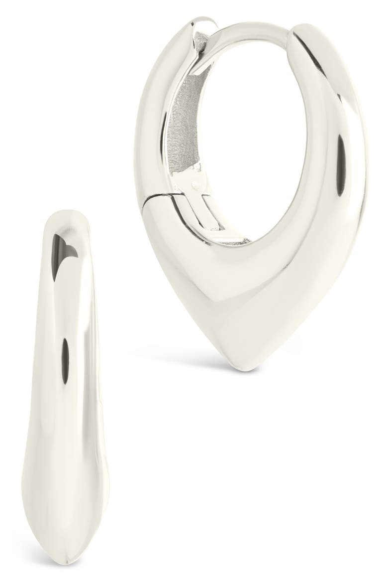 Colby Pointed Teardrop Hoop Earrings, Main, color, SILVER
