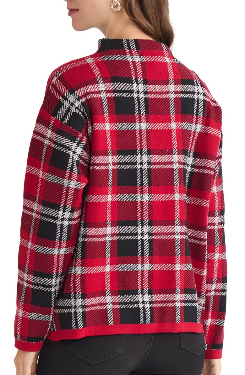 Jones New York Jacquard Plaid Funnel Neck Sweater, Alternate, color, Venetian Red Multi