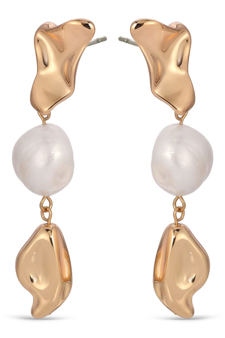 Cultured Freshwater Pearl Molten Drop Earrings, Main, color, GOLD