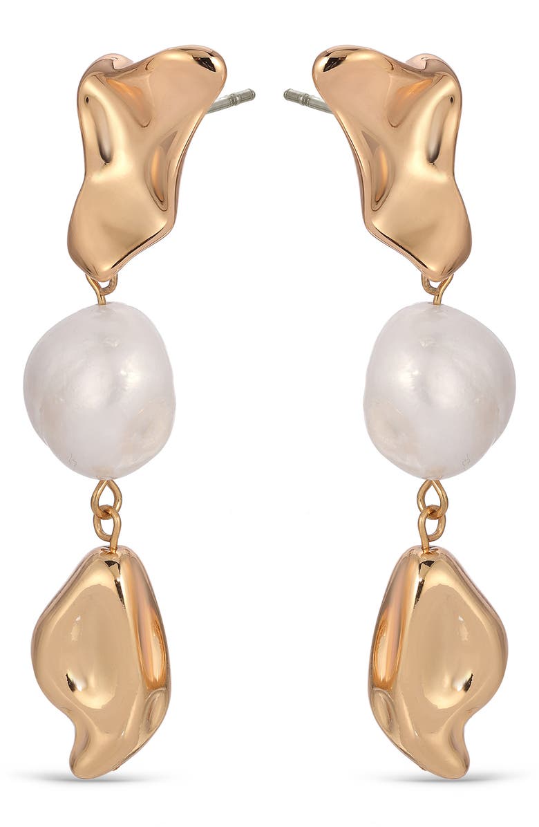 Ettika Cultured Freshwater Pearl Molten Drop Earrings, Main, color, 