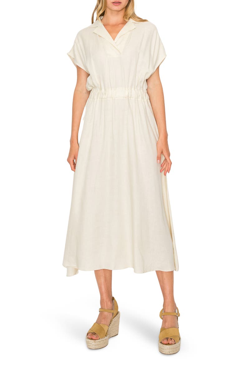 Notch Collar Short Sleeve Midi Dress, Main, color, IVORY