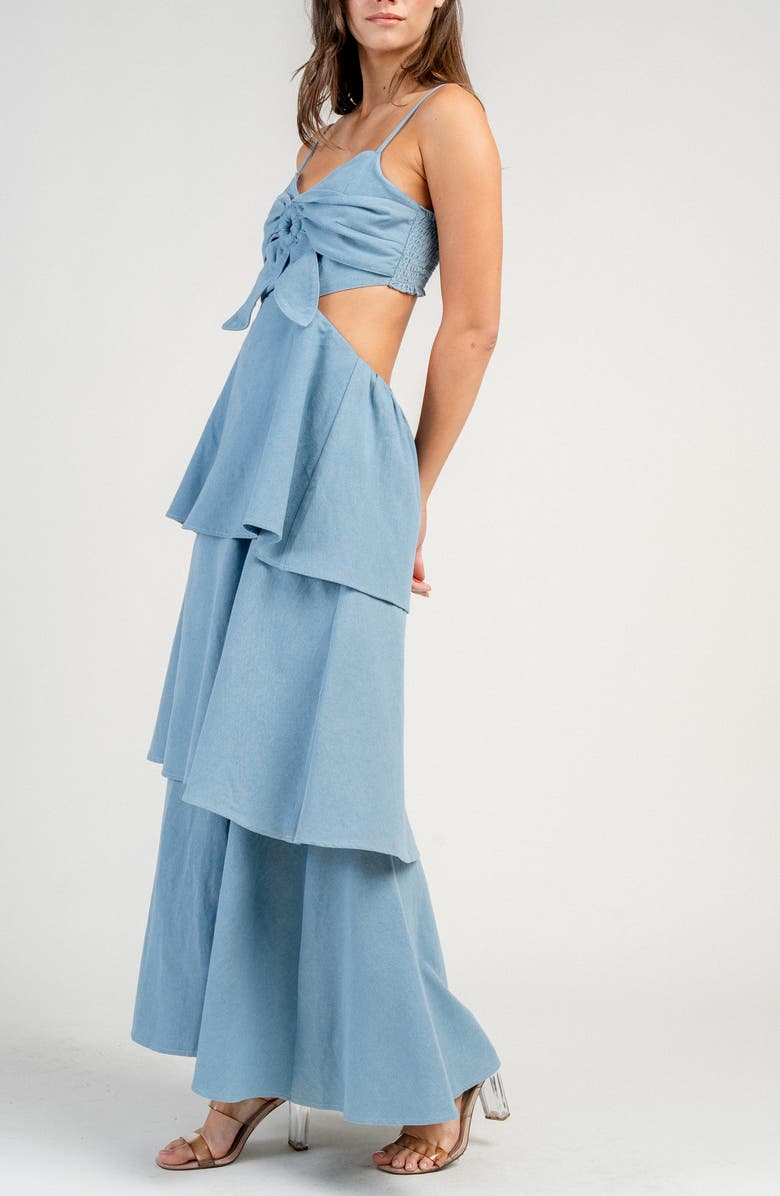 Beivy Tiered Cutout Denim Maxi Dress, Alternate, color, Light Denim