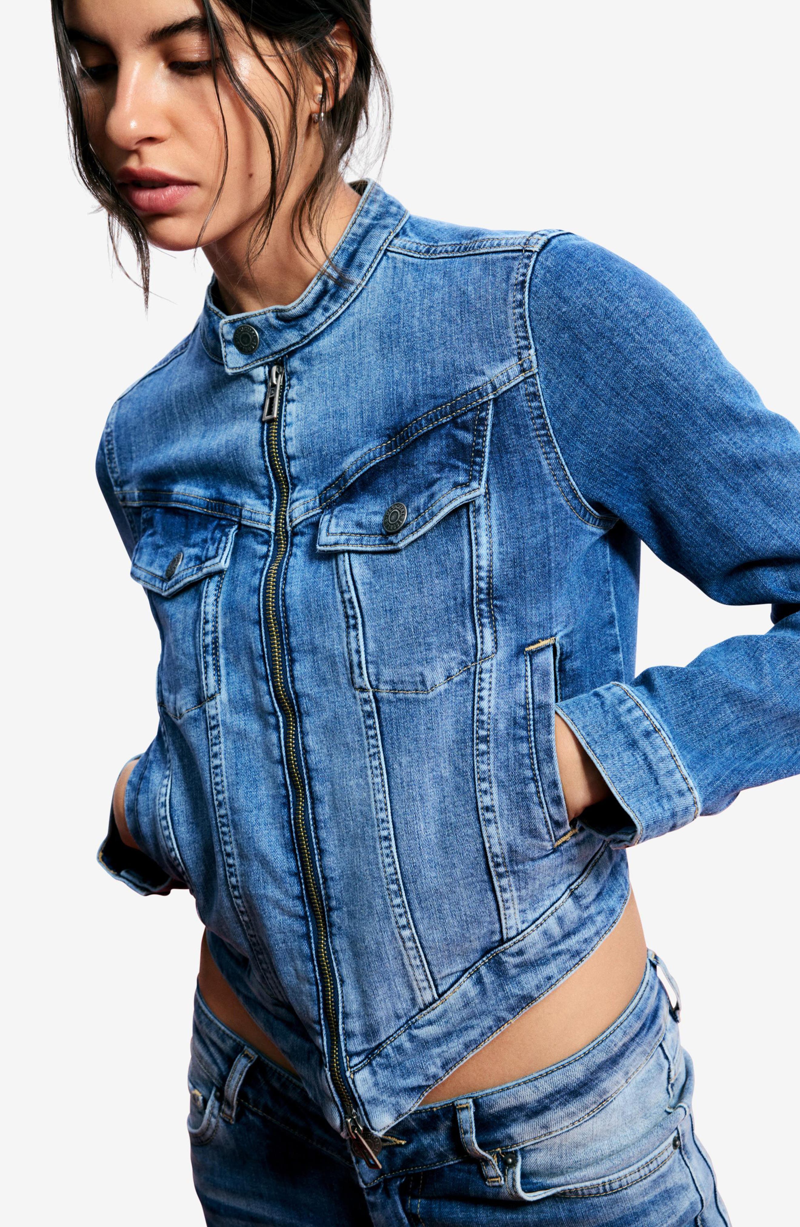 Asymmetric Stretch Denim Jacket (Women) | Nordstrom