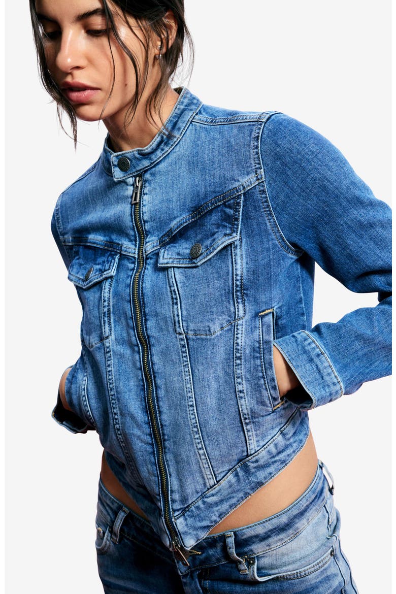 Asymmetric Stretch Denim Jacket, Alternate, color, MEDIUM BLUE