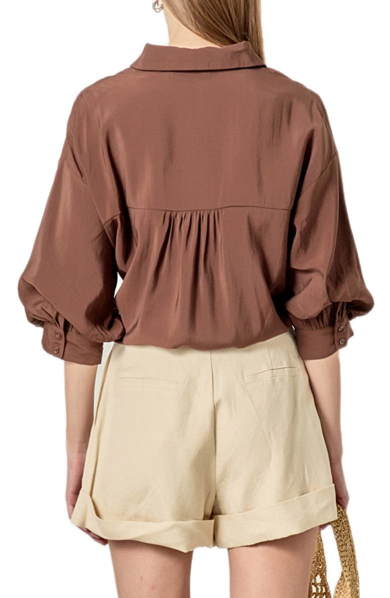 English Factory Balloon Sleeve Button-Up Shirt, Alternate, color, Chocolate Brown