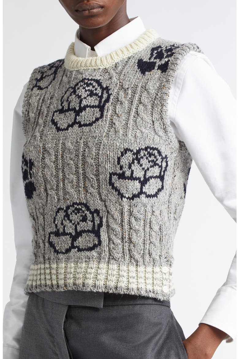 Intarsia Rose Donegal Tweed Sweater Vest, Alternate, color, LIGHT GREY