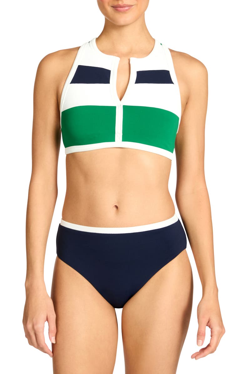 Robin Piccone Jacqui High Waist Bikini Bottoms, Alternate, color, Navy/ Cream