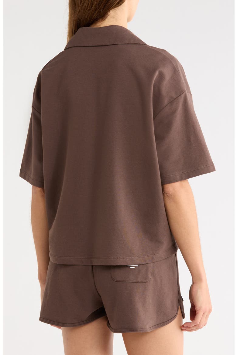 Loungewear Cotton Blend Fleece Pajama Polo, Alternate, color, GRUME