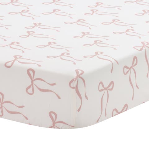 Coco Pink Bows Breathable 100% Cotton Fitted Crib/Toddler Sheet