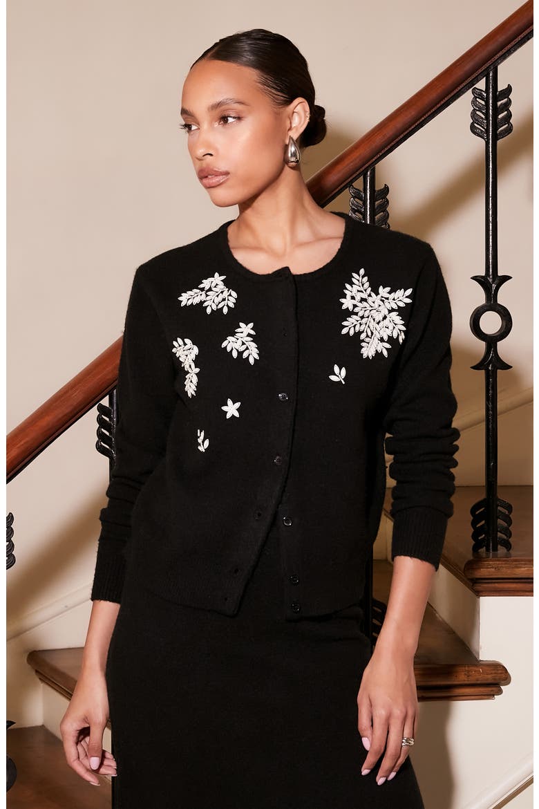 Embellished Cardigan, Alternate, color, BLACK