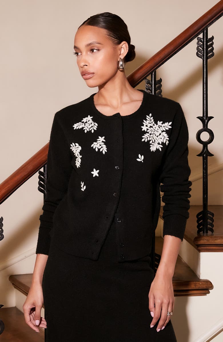 FIFTEEN TWENTY Embellished Cardigan, Alternate, color, Black