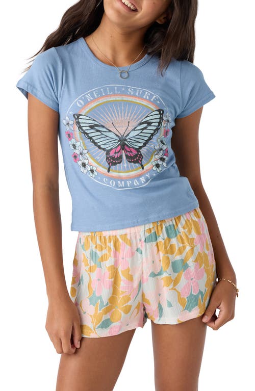 O'neill Kids' Beachy Butterfly Cotton Graphic T-shirt In Faded Denim