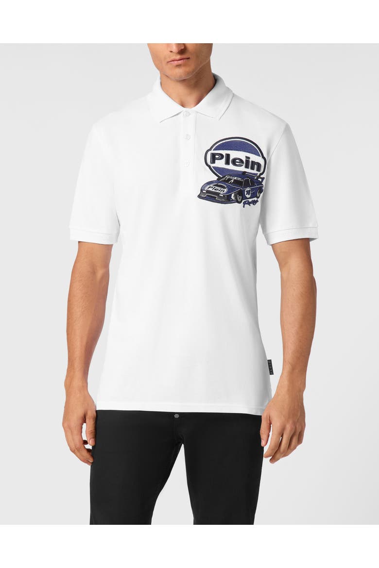 Pique Polo Shirt Ss Slim Fit Cars Racing Men, Main, color, white