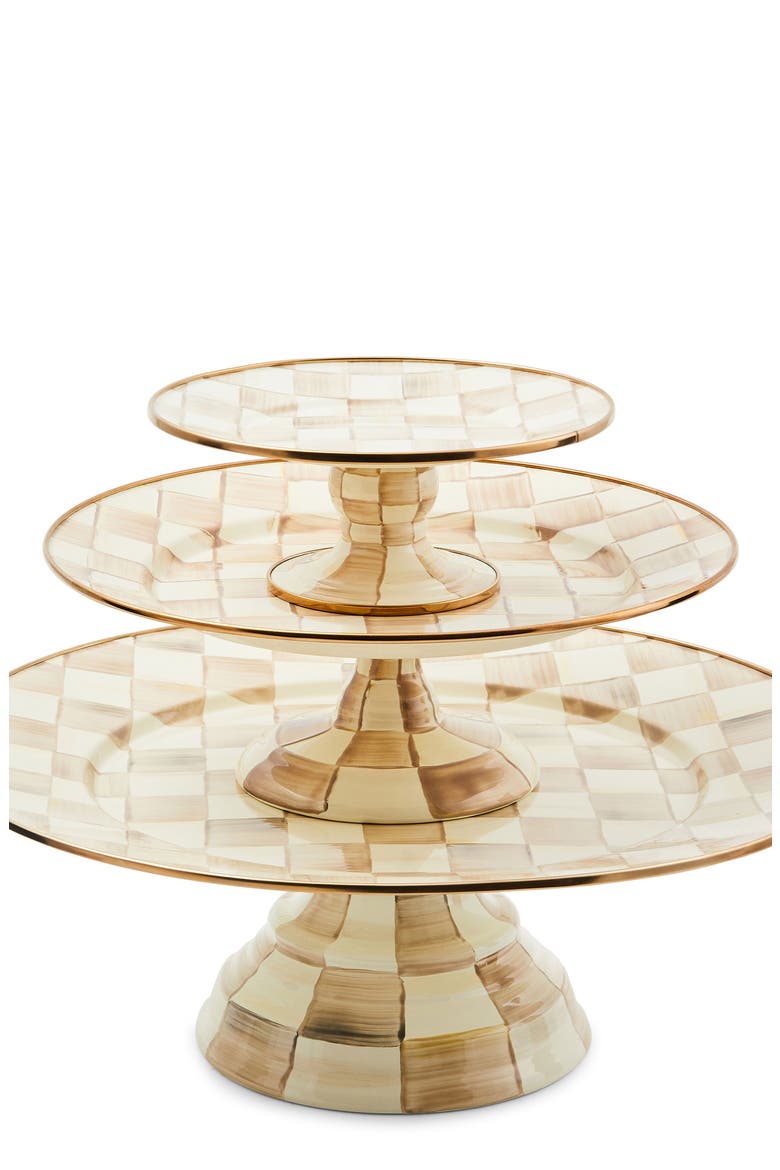Mocha Check Small Pedestal Platter, Alternate, color, MOCHA