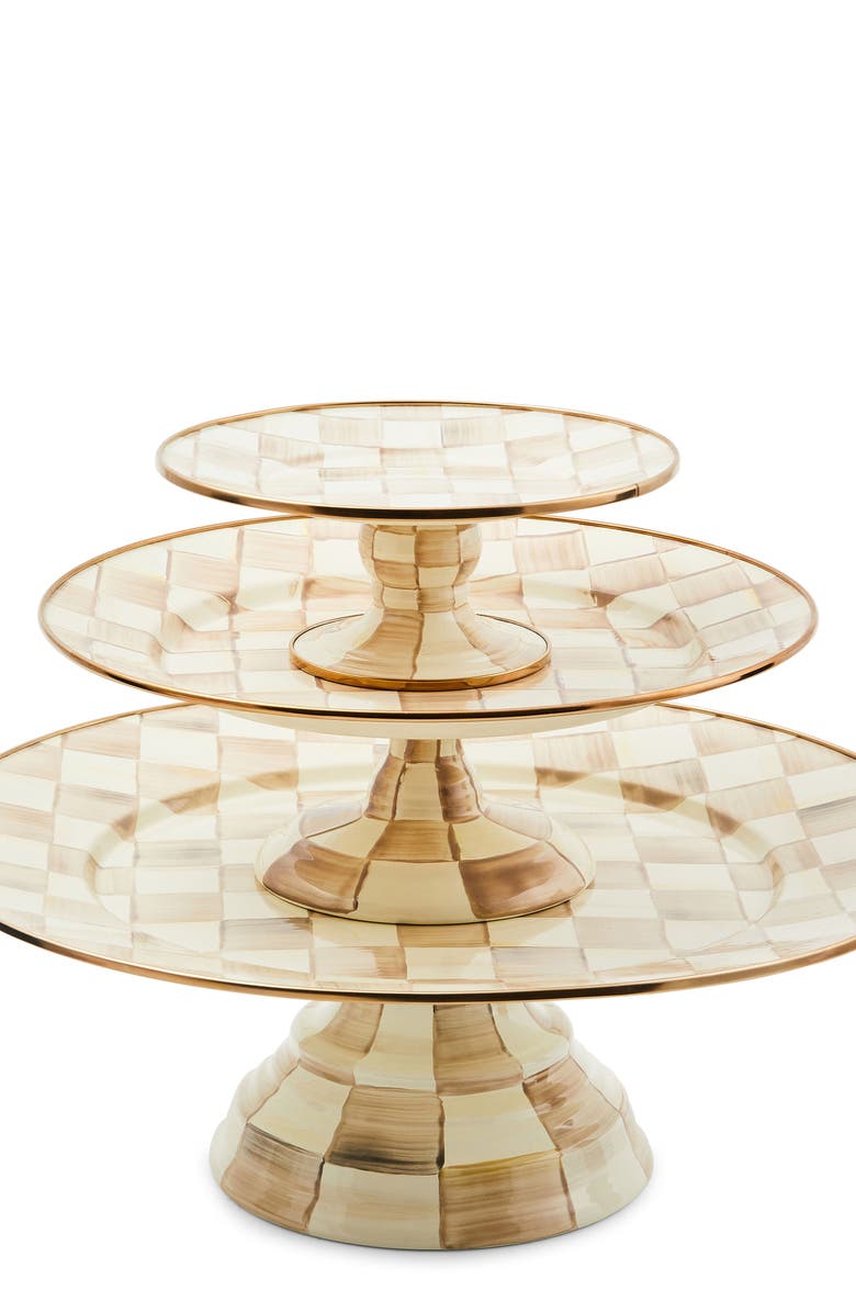 MACKENZIE CHILDS Mocha Check Small Pedestal Platter, Alternate, color, Mocha