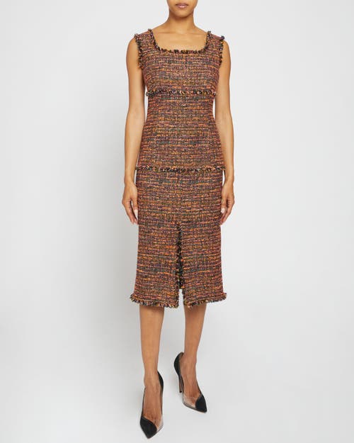 Santorelli Faye Fringe-trim Tweed Midi Dress In Orange Glow