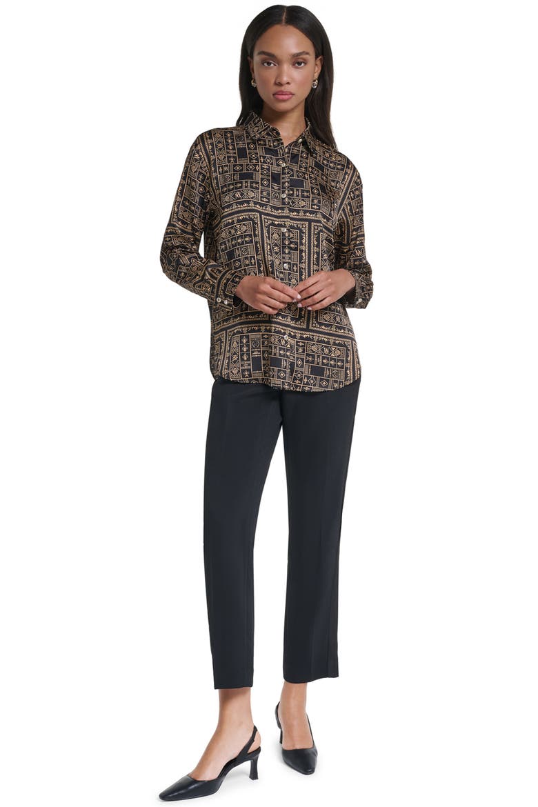 Oversized Woven Top, Alternate, color, BLACK/ GOLD