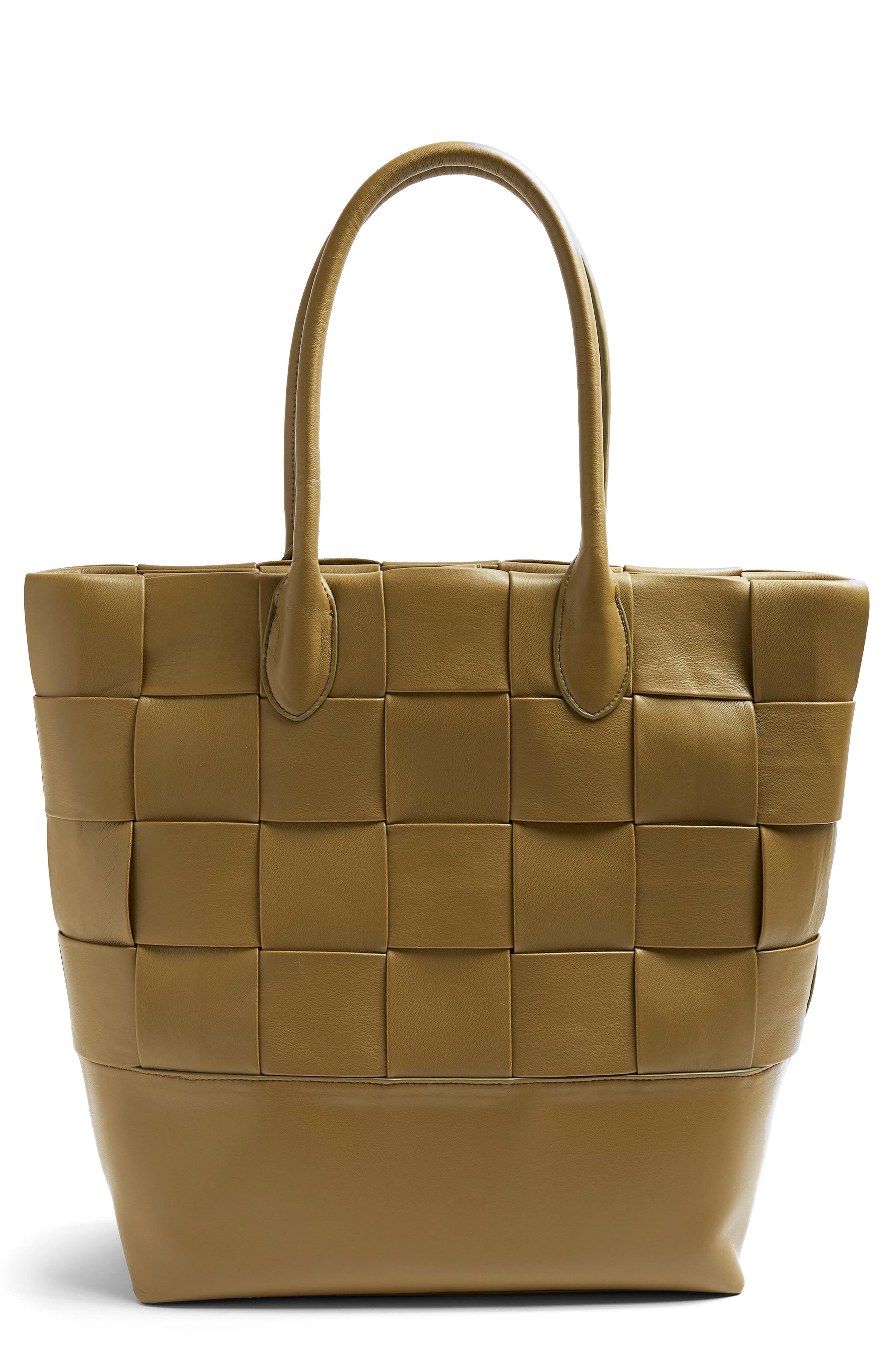 Weave Faux Leather Tote, Main, color, OLIVE
