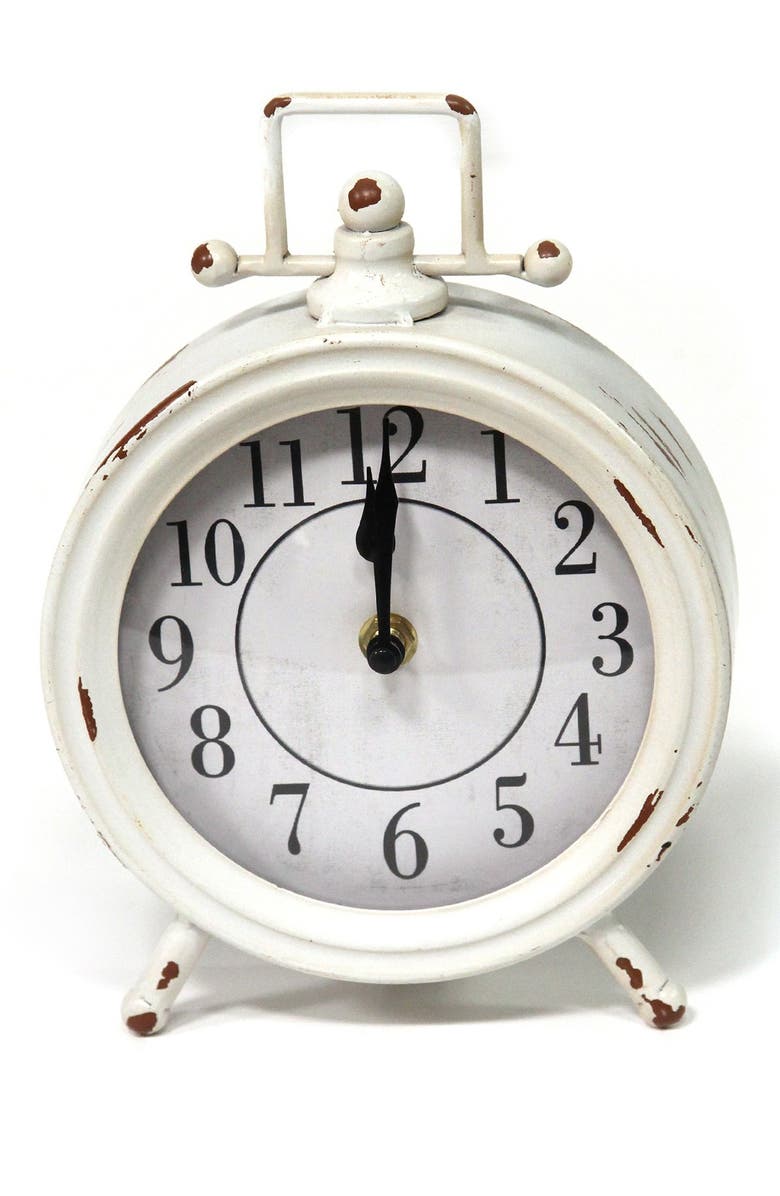 STRATTON HOME DECOR White Dorothy Vintage Metal Table Clock, Main, color, 