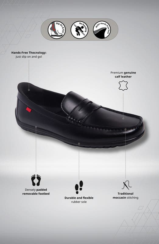 Marc Joseph New York John Street Hands Free Technology Leather Penny Loafer, Alternate, color, Black Napa Leather
