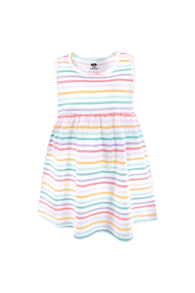 Two-Piece Cotton Dress and Knit Cardigan Set, Alternate, color, Happy Stripe