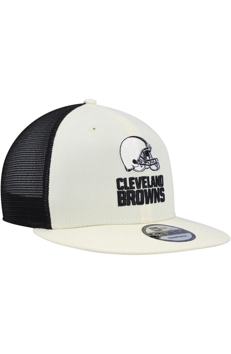 New Era Men's New Era Cream/Black Cleveland Browns Chrome Collection 9FIFTY Trucker Snapback Hat, Alternate, color, 