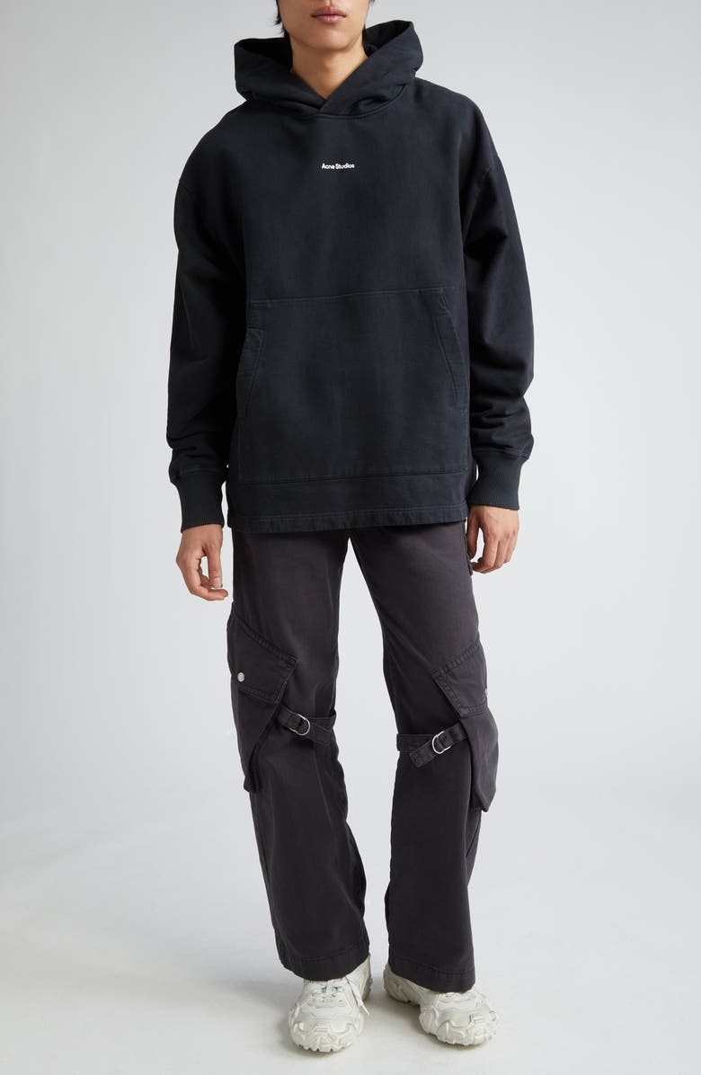 Acne Studios Small Logo Embroidered Organic Cotton Hoodie, Alternate, color, Black