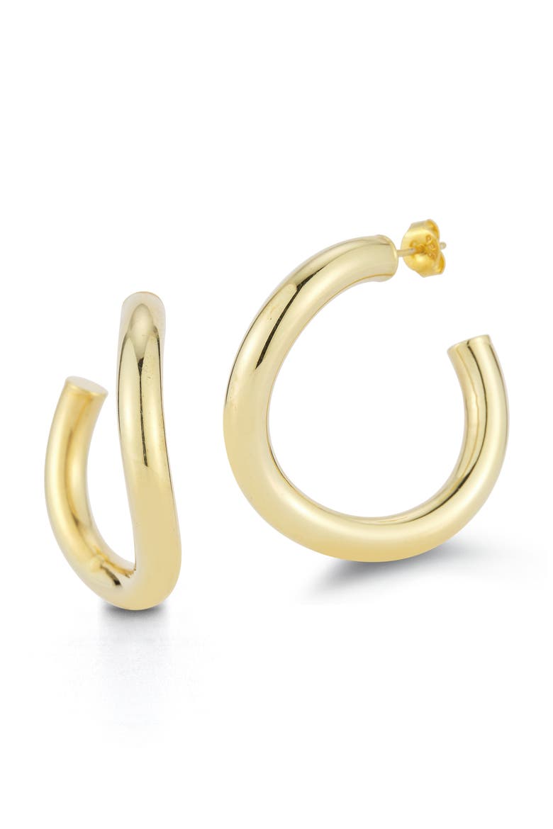 Large Wave Hoop Earrings, Main, color, GOLD