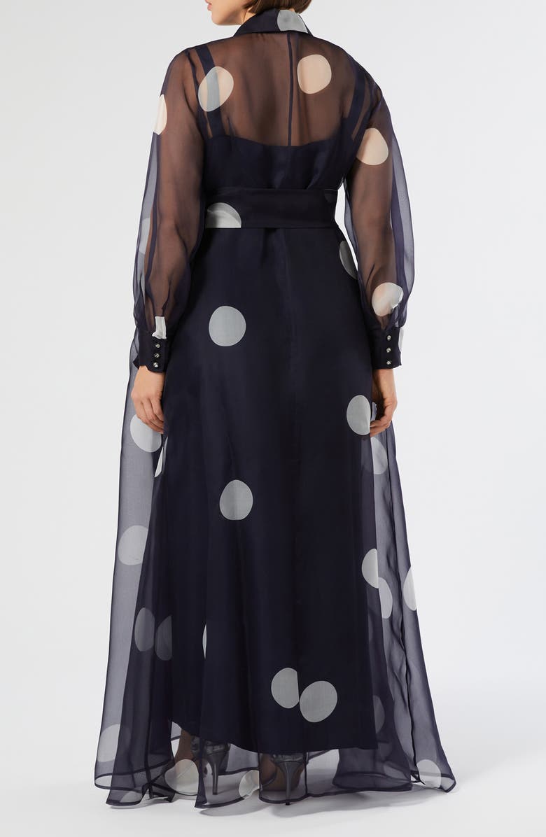 Marina Rinaldi Edurata Polka Dot Long Sleeve Silk Organza Maxi Shirtdress, Alternate, color, Ultramarine