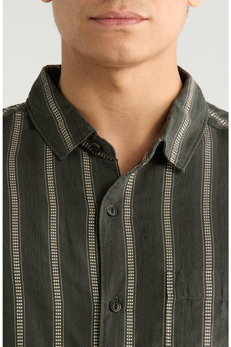 Crosswinds Short Sleeve Cotton Blend Dobby Button-Up Shirt, Alternate, color, ONYX
