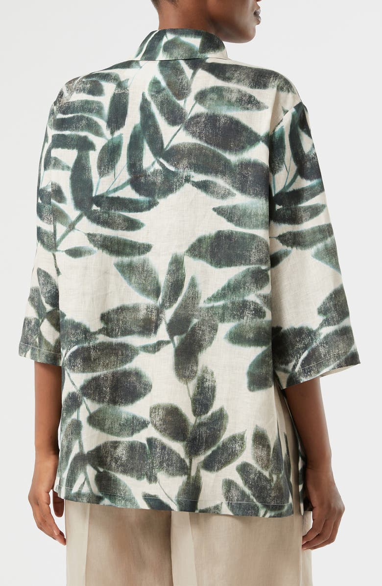 Marina Rinaldi Abetaia Leaf Print Linen Jacket, Alternate, color, Olive Green