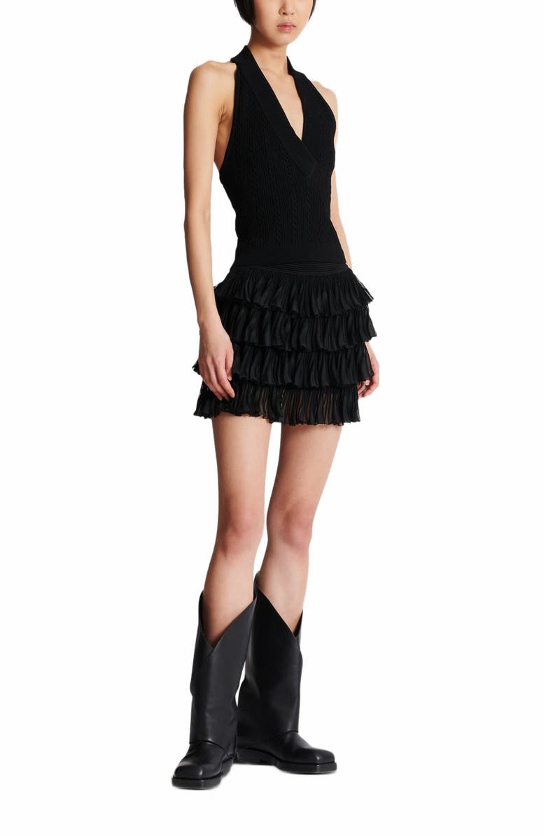 Balmain Cable-Knit Halterneck Top, Main, color, Black