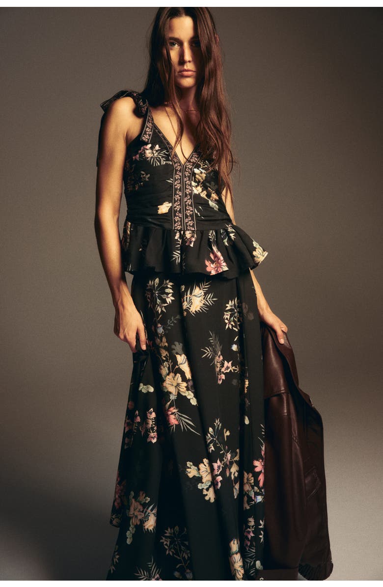 H&M Loose-fit Maxi Skirt, Alternate, color, Black/Floral