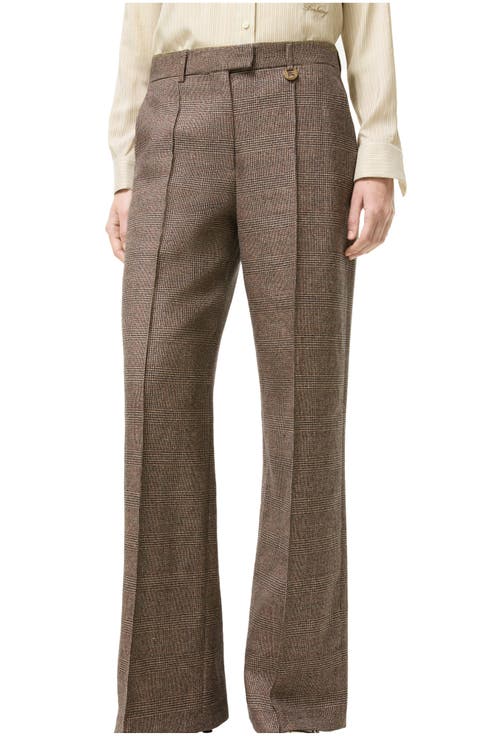 Check Wool Linen Blend Tailored Trousers